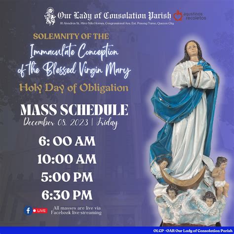 our lady of consolation parish mass schedule|OLCP.